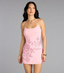 Rose Sparkle Rhinestone A-Line Mini Dress