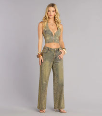 Glam Moment Rhinestone Denim Straight-Leg Jeans