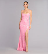 Lilyanna Floral Sequin Slit Formal Dress
