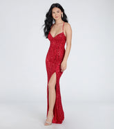 Mckenna Lace-Up Slit Sequin Beaded Formal Dress