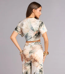 Getaway Mode Tropical Print Tie-Front Top