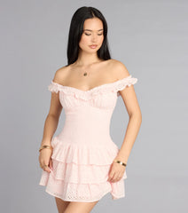 Sweet Plans Eyelet Off-The-Shoulder Skater Dress