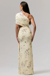 Overload | Lemon Print Asymmetric Wrap Split Maxi Dress