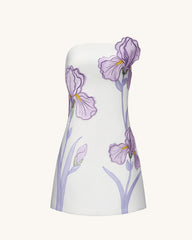 Iris Floral Print Strapless Dress - White