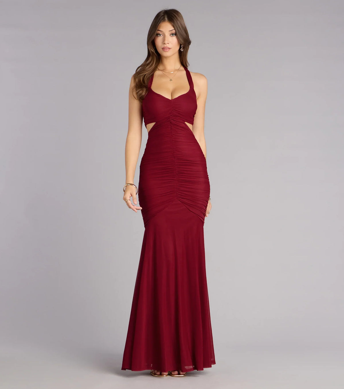 Giana Ruched Mesh Mermaid Dress