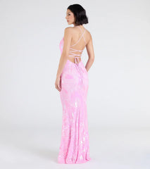 Acacia Iridescent Sequin Lace-Up Formal Dress