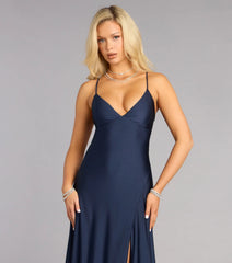 Mindy Satin A-Line Slit Formal Dress