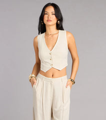 Effortlessly Polished Linen-Blend Cropped Vest