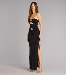 Golden Hour Drama Strapless Cutout Maxi Dress